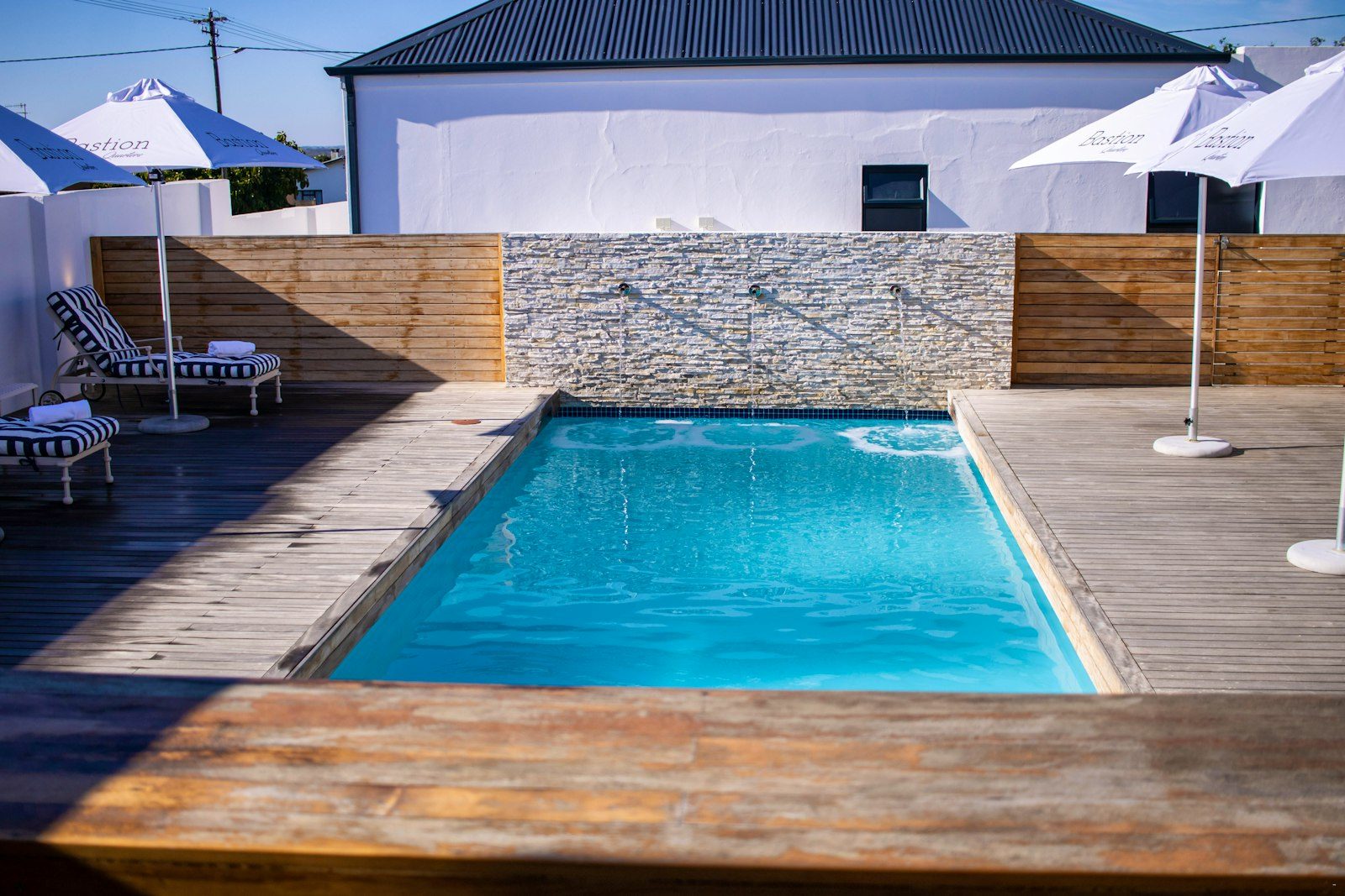 The swimming pool and timber deck